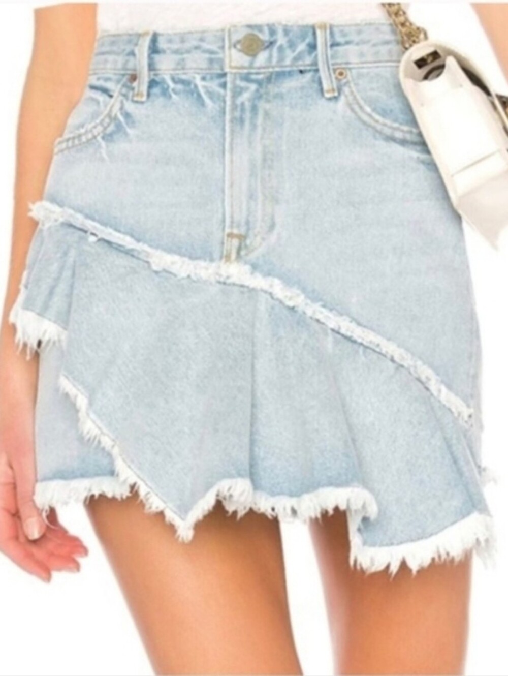 GRLFRND Giselle Ruffle Tiered Denim Mini Skirt Size 26